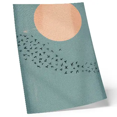 Poster Vögel im Flug vor blauem Hintergrund mit großem Kreis