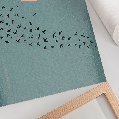 Poster Vögel im Flug, blauer Hintergrund, großer Kreis