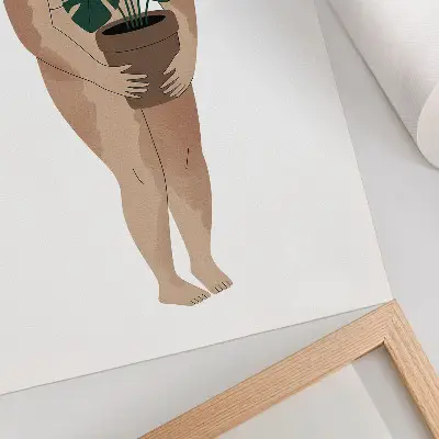 Leinwand-Kunstdruck Frau mit einem Blumentopf im minimalistischen Stil für eine friedliche Atmosphäre