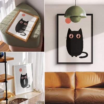 Kunstdruck leinwand Schwarze Katze mit rosa Augen auf weißem Hintergrund