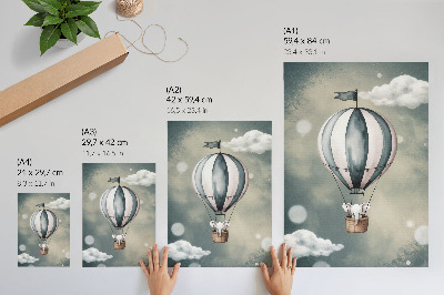 Poster Ballon mit Wolken in zarten Grautönen