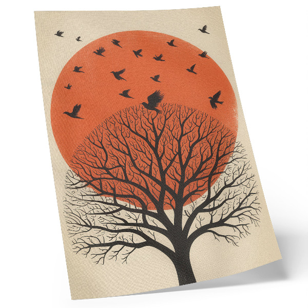 Wandposter Vögel, Baum, Sonne – Motiv im minimalistischen Stil
