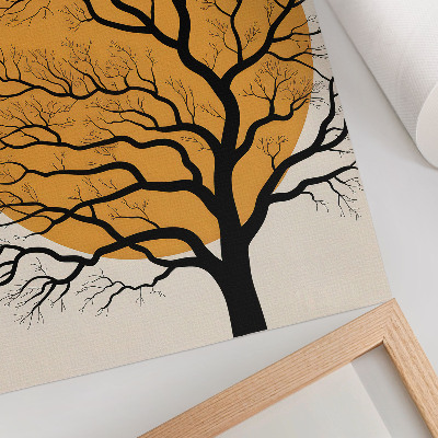 Poster Ein minimalistischer Baum auf orangefarbenem Hintergrund