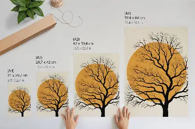 Poster minimalistischer Baum auf orangefarbenem Hintergrund