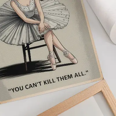 Kunstdruck auf Leinwand Ballerina im Tüllkleid mit schwarzer Schrift im nostalgischen Stil