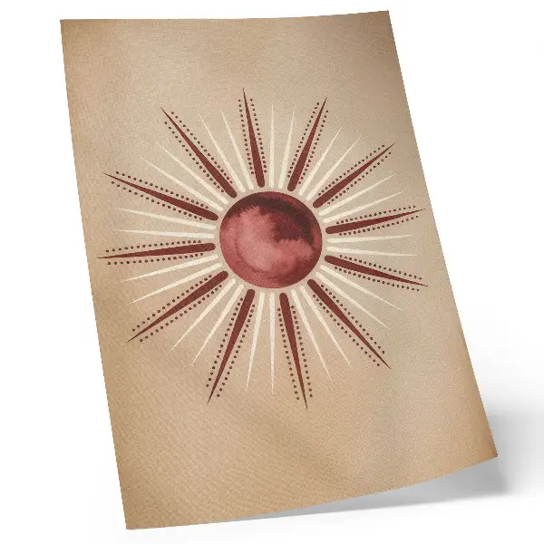 Poster Boho-Stil mit strahlender Sonne in warmen Farbtönen