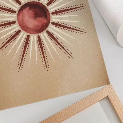 Poster Boho-Stil mit strahlender Sonne in warmen Farbtönen