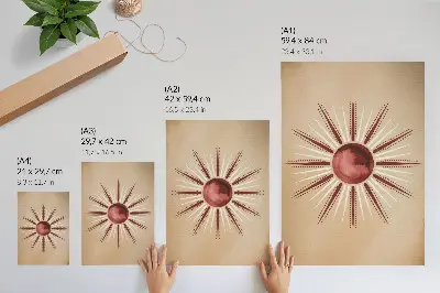 Poster Boho-Stil mit strahlender Sonne in warmen Farbtönen