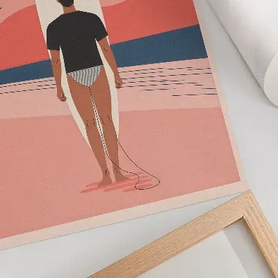 Poster mit Surfbrett am Strand für Ruhe und Entspannung am Meer