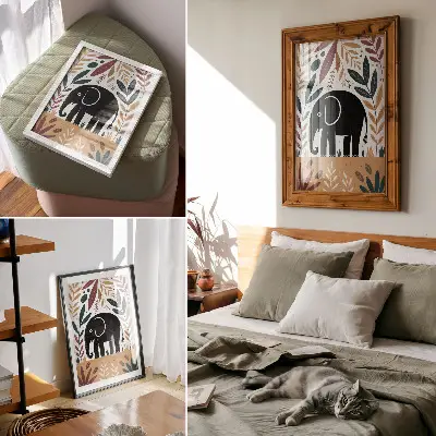 Kunstdruck auf Leinwand Elefant zwischen den Blättern als elegante Naturdarstellung
