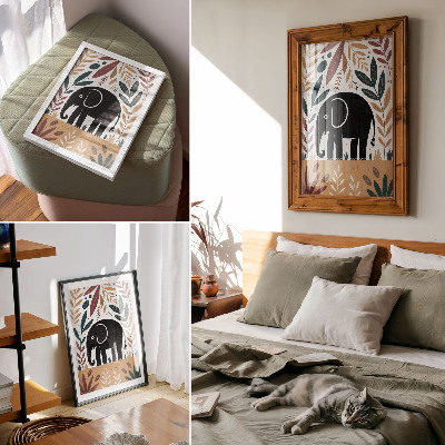 Kunstdruck leinwand Elefant zwischen den Blättern, Eleganz der Natur, Einfachheit