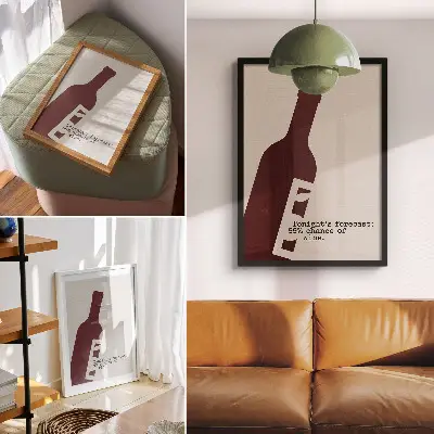 Leinwand-Kunstdruck mit minimalistischen Grafiken in Burgundertönen