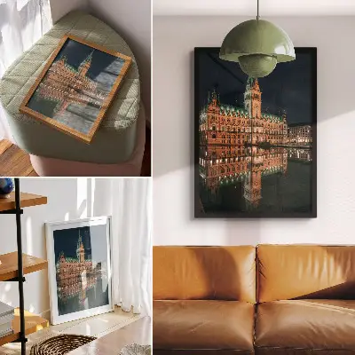 Poster Klassische Architektur reflektiert im Abendlicht