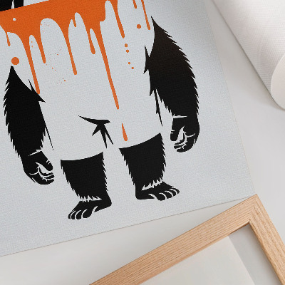 Kunstdruck leinwand Ein Gorilla in Latzhose vor einem leuchtend orangefarbenen Hintergrund
