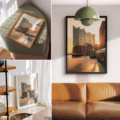 Wandposter mit dem Motiv Eleganz im urbanen Sonnenuntergang