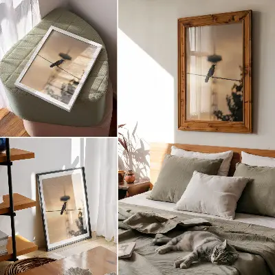 Leinwand-Kunstdruck vogel auf einer leitung vor zartem abendhimmel