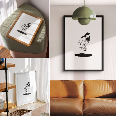 Kunstdruck leinwand Eine kauernde Gestalt vor weißem Hintergrund ohne Details