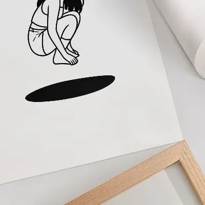 Kunstdruck auf Leinwand kauernde Gestalt vor weißem Hintergrund ohne Details