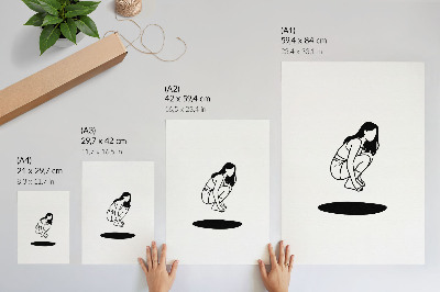 Kunstdruck leinwand Eine kauernde Gestalt vor weißem Hintergrund ohne Details