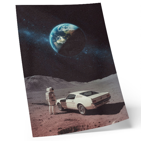 Wandposter Astronaut auf dem Mond, Auto, Erde, Sterne
