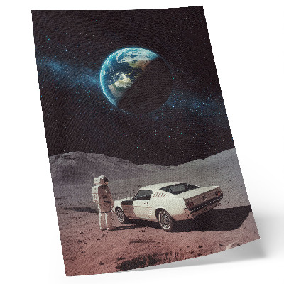 Wandposter Astronaut auf dem Mond, Auto, Erde, Sterne