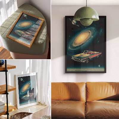 Poster Ein Auto im Weltraum ist eine fantastische Kombination
