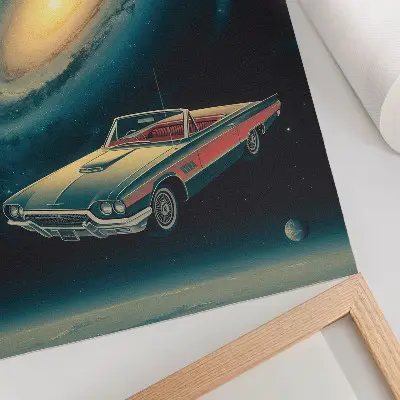 Poster mit dem Motiv eines Autos im Weltraum