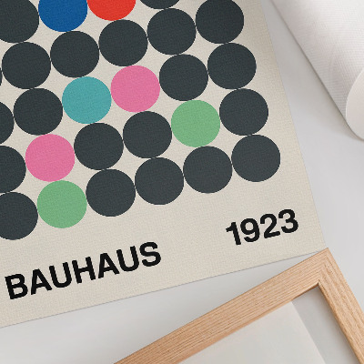 Wandposter Geometrische schwarze Kreise, leuchtende Farben, Inspirationen aus dem Bauhaus