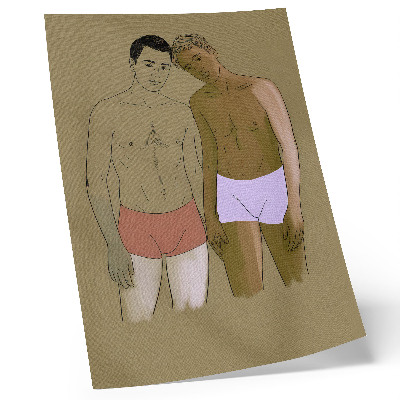 Poster Illustration von Männern in Unterwäsche in warmen Farben