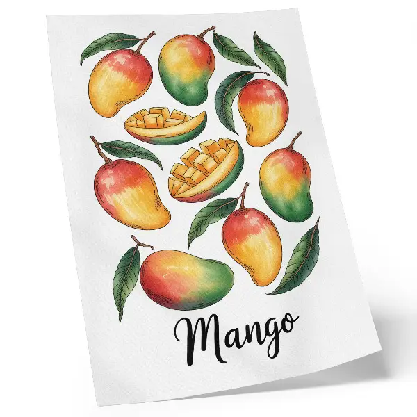 Wandposter mit exotischen Mangoblättern im Illustrationsstil