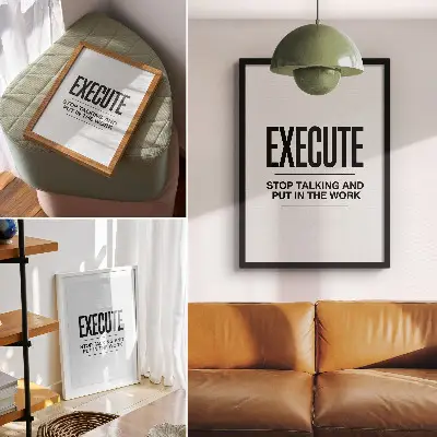 Kunstdruck auf Leinwand mit einer motivierenden Inschrift im minimalistischen Stil