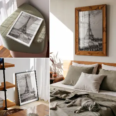 Wandposter eleganter Eiffelturm in moderner grauer Perspektive