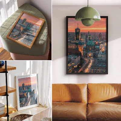 Poster Moderne Stadt am Abend in warmem Licht
