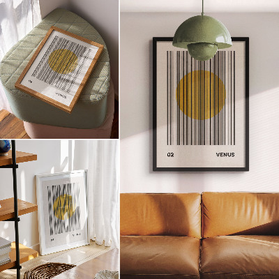 Poster Kontrastlinien gelber Kreis Op-Art