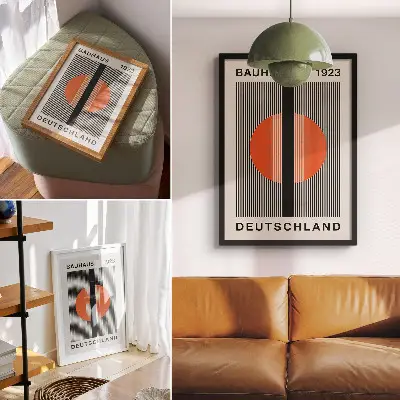 Kunstdruck auf Leinwand mit geometrischem Motiv im Schwarz-Orange-Kontrast