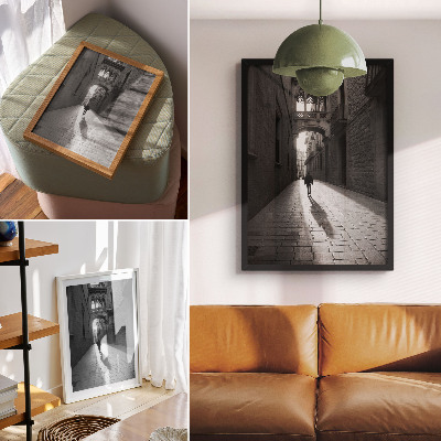Wandposter Schwarz-Weiß-Fotografie einer Straße mit Architektur