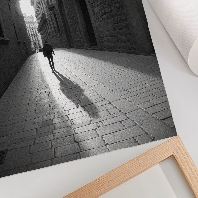 Wandposter Schwarz-Weiß-Fotografie einer Straße mit Architektur