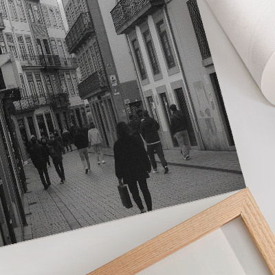 Kunstdruck leinwand Straßenarchitektur in Schwarz-Weiß, Menschen