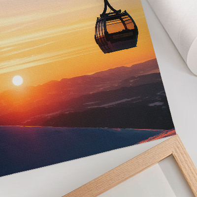 Poster Seilbahnfahrt bei Sonnenuntergang in den Bergen