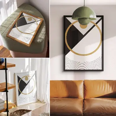 Leinwand-Kunstdruck mit geometrischem Muster in kontrastierenden Farben im modernen Stil