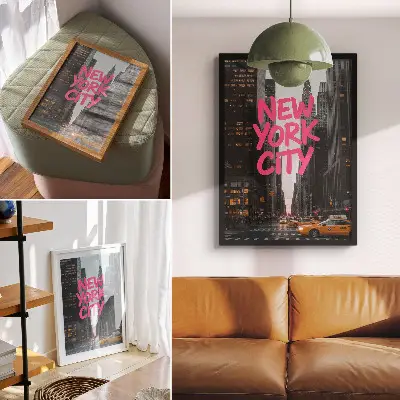 Poster Wolkenkratzer mit Akzenten in Rosa