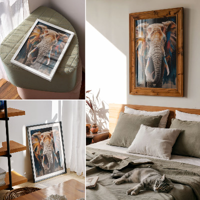 Kunstdruck leinwand Farbenfrohe Elefantensilhouette mit modernen Akzenten und surrealistischem Stil