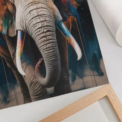 Leinwand-Kunstdruck farbenfrohe Elefantensilhouette mit modernen Akzenten im surrealistischen Stil