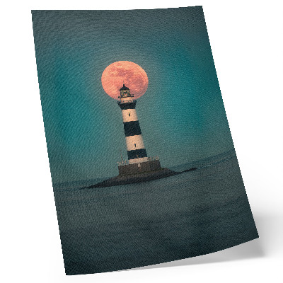 Wandposter Leuchtturm und Mond über dem Meer bei Sonnenuntergang