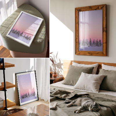 Kunstdruck leinwand Winterbäume, stimmungsvoller Pastellhimmel, Frieden