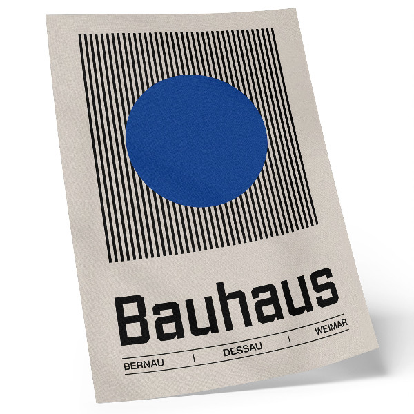 Poster Ein großer blauer Kreis auf schwarzen und weißen Linien