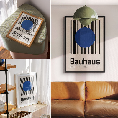 Poster Ein großer blauer Kreis auf schwarzen und weißen Linien