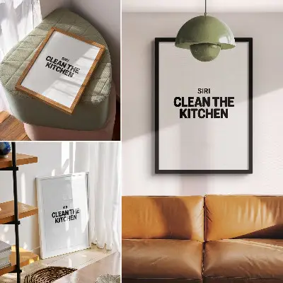 Poster mit minimalistischer Inschrift und kontrastierendem Motiv