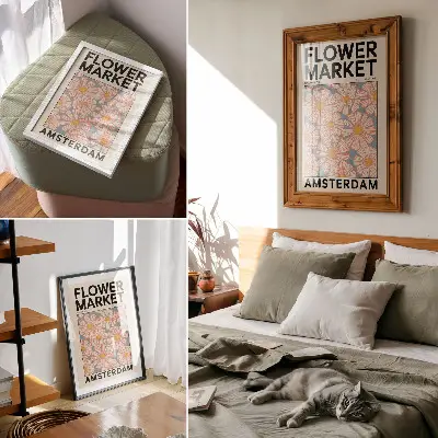 Kunstdruck auf Leinwand im Retro-Stil mit leuchtenden Farben und floralem Motiv