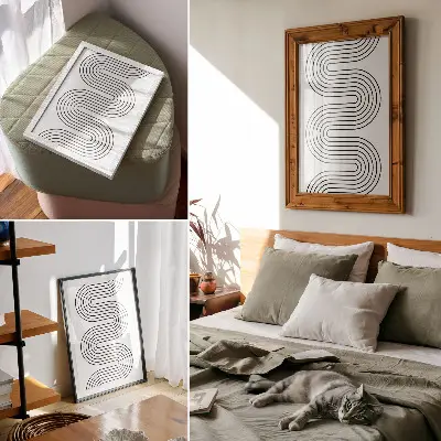 Wandposter mit abstraktem Muster aus kontrastierenden Linien im modernen Stil